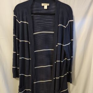 Christopher & Banks Navy and White Striped Open-Front Cardigan